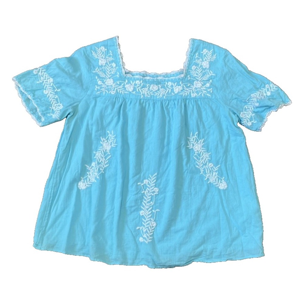Lilly Pulitzer Tamryn Boho Embroidered Shirt Blouse Blue White Womens XS NEW - Picture 2 of 9